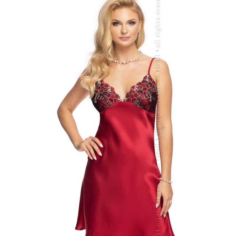 proBurgundy Satin Nightdress Floral Embroidery Cups_Sexy Shirts, Seductive Gowns