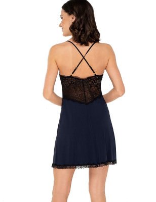 Navy Blue Lace Trim Viscose Nightdress