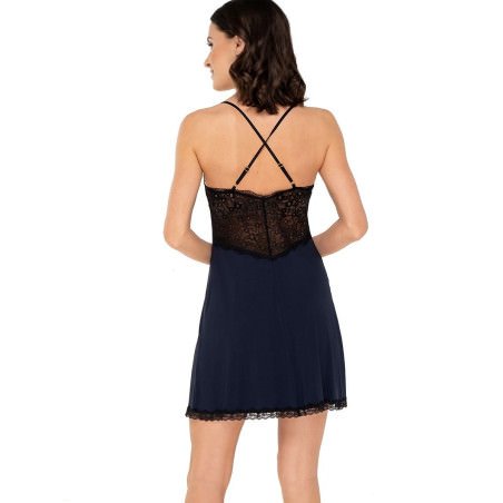 Navy Blue Lace Trim Viscose Nightdress