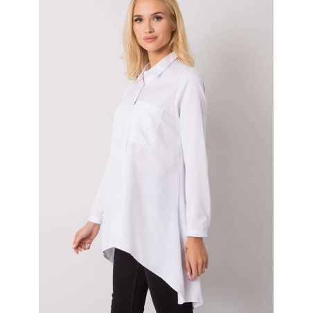 White Shirt Elongated Back Design Versatile Classic Button-Down