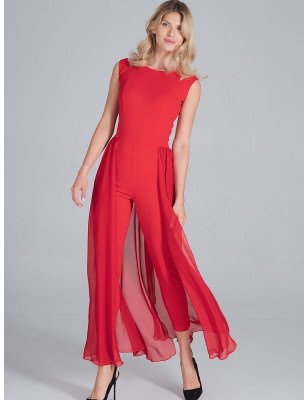 Chiffon Jumpsuit Sleeveless Elegant Back Slit