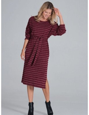 Cozy Winter Midi Dress - Long Sleeve, Half Round Neckline