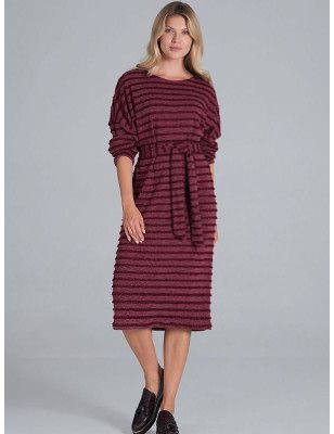 Cozy Winter Midi Dress - Long Sleeve, Half Round Neckline