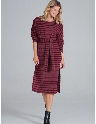 Cozy Winter Midi Dress - Long Sleeve, Half Round Neckline