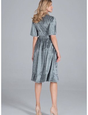 Satin Envelope Midi Dress - Elegant Tied Waist, Flounce Hem