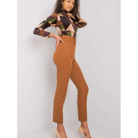 High Waisted Cigarette Pants Zipper Detail Adjustable Belt