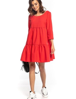 Ruffled Mini Dress 3/4 Sleeves Boat Neck Deep V-Back