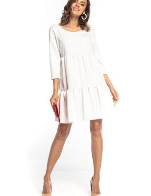 Ruffled Mini Dress 3/4 Sleeves Boat Neck Deep V-Back