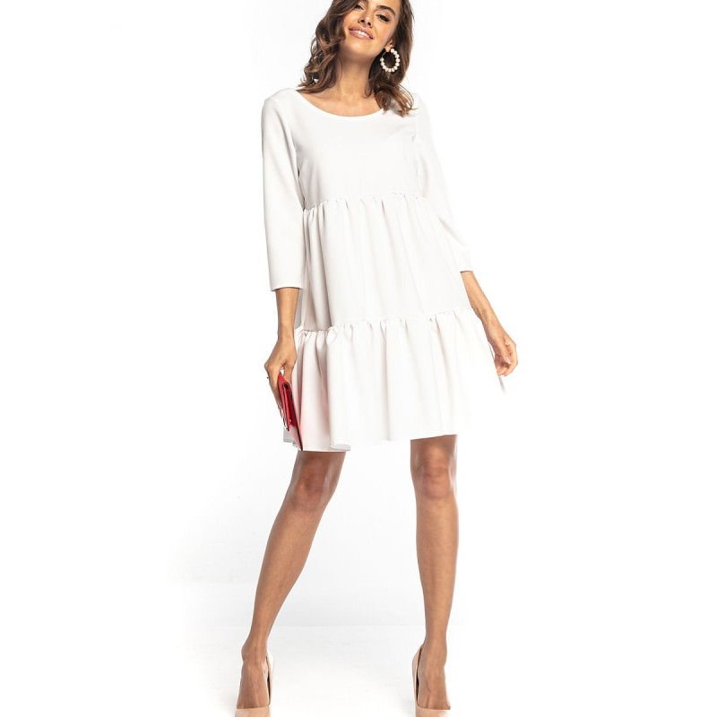 proRuffled Mini Dress 3/4 Sleeves Boat Neck Deep V-Back_Day Dresses