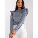 Elegant Velour Blouse Stand-Up Collar Shoulder Frills