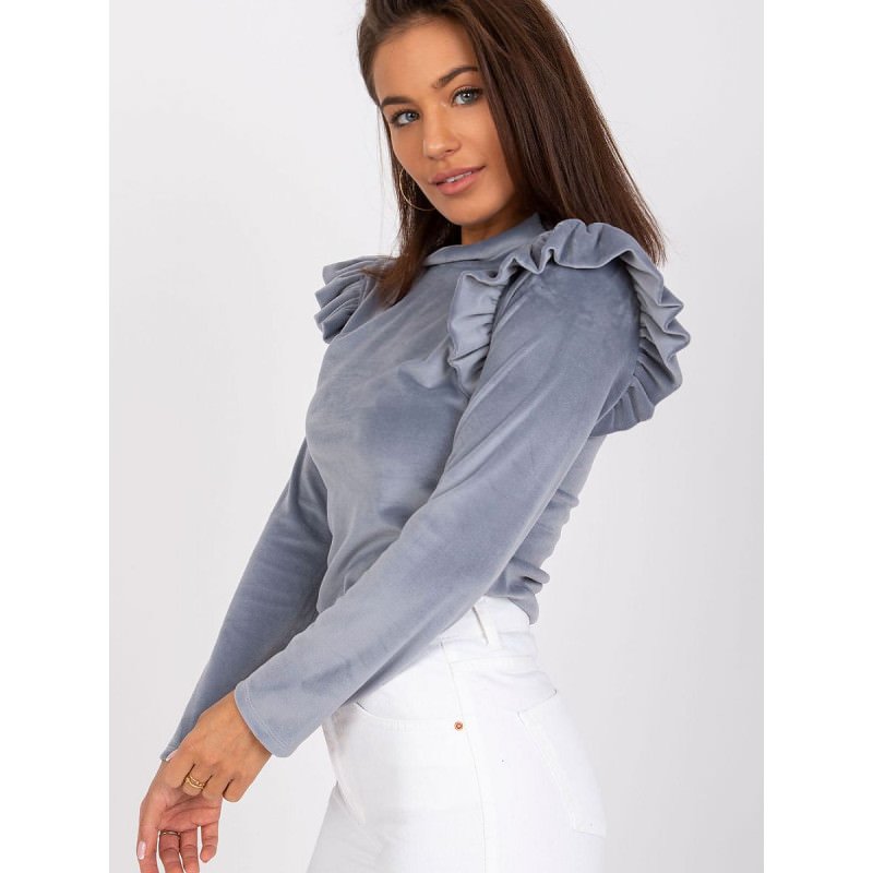 proElegant Velour Blouse Stand-Up Collar Shoulder Frills_Women`s Blouses, Tunics