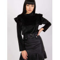 Elegant Velour Blouse Stand-Up Collar Shoulder Frills