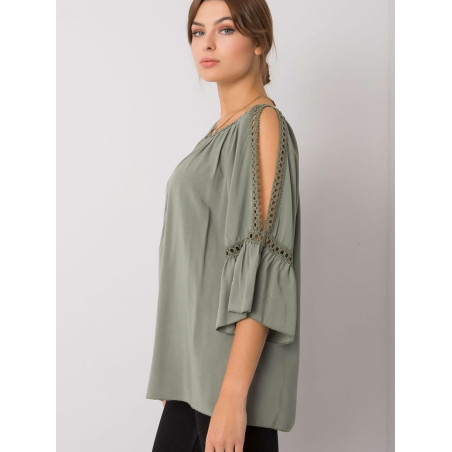 Loose Fit Viscose Blouse with Decorative Slits 3/4 Sleeves