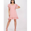 Short Sleeve Frill Dress with Zircon Detail