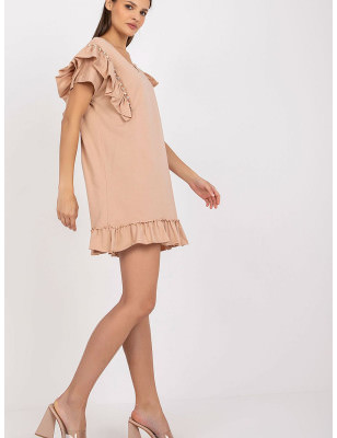 Short Sleeve Frill Dress with Zircon Detail