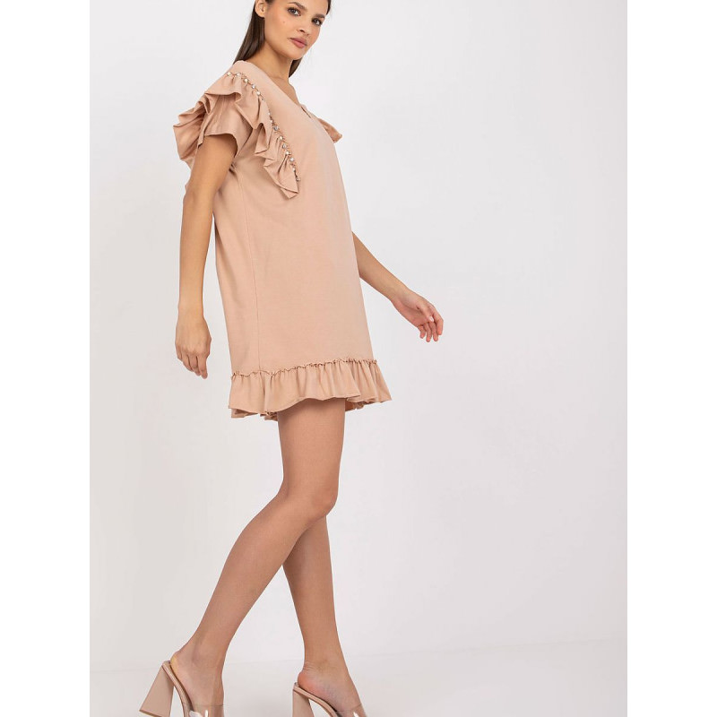 proShort Sleeve Frill Dress with Zircon Detail_Day Dresses