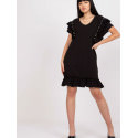 Short Sleeve Frill Dress with Zircon Detail