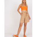 High-Waisted Cotton Shorts with Tied Waistband and Pockets