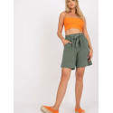 High-Waisted Cotton Shorts with Tied Waistband and Pockets