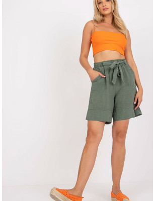 proHigh-Waisted Cotton Shorts with Tied Waistband and Pockets_Shorts for Women, Crop Pants