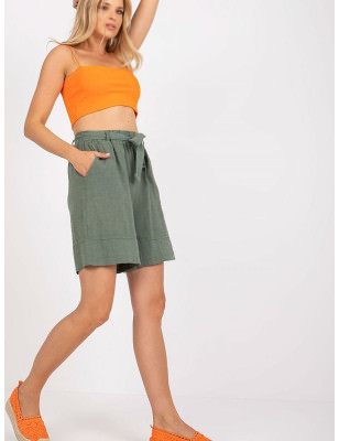 High-Waisted Cotton Shorts with Tied Waistband and Pockets