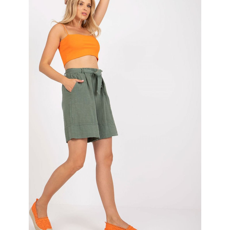 proHigh-Waisted Cotton Shorts with Tied Waistband and Pockets_Shorts for Women, Crop Pants