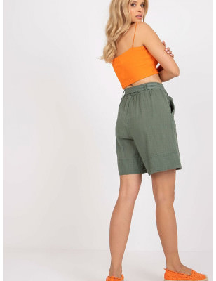 High-Waisted Cotton Shorts with Tied Waistband and Pockets