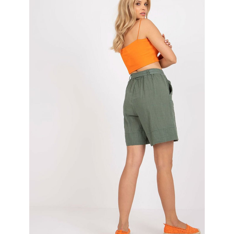 proHigh-Waisted Cotton Shorts with Tied Waistband and Pockets_Shorts for Women, Crop Pants