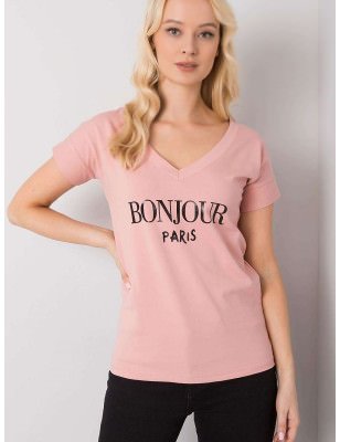 V-Neck T-shirt with Decorative Wording