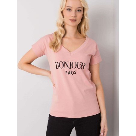 proV-Neck T-shirt with Decorative Wording_Women`s Tops, T-shirts, Singlets