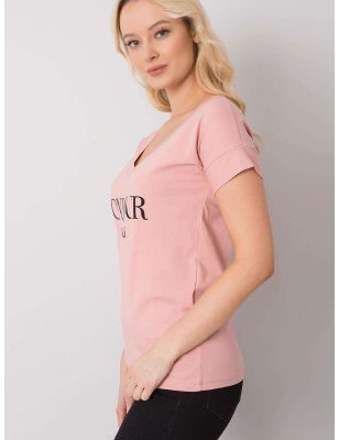 V-Neck T-shirt with Decorative Wording