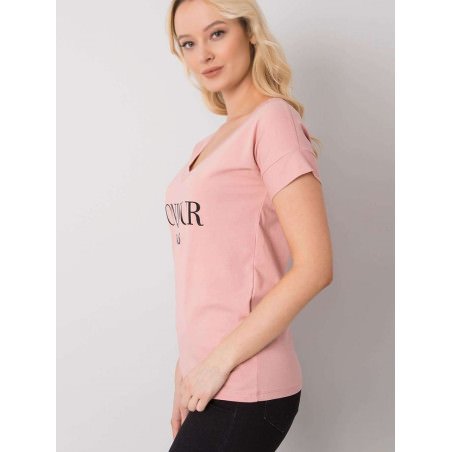 V-Neck T-shirt with Decorative Wording