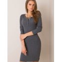 Elegant Ribbed Fitted Dress Long Sleeves Press Stud