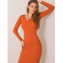 Elegant Ribbed Fitted Dress Long Sleeves Press Stud