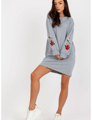 Embroidered Sleeve Tracksuit Dress Round Neck Comfortable Fit