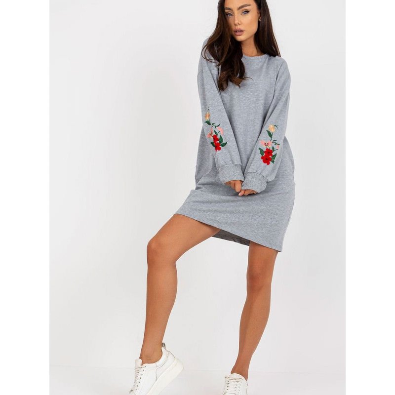 proEmbroidered Sleeve Tracksuit Dress Round Neck Comfortable Fit_Day Dresses