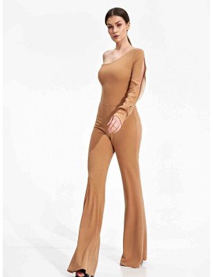 Elegant Fitted Long Sleeve Jumpsuit Wide Leg