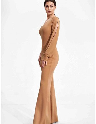 Elegant Fitted Long Sleeve Jumpsuit Wide Leg