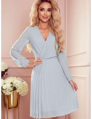 proElegant Gray Pleated Chiffon Dress_Formal Dresses, Cocktail Dresses