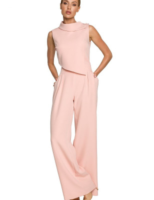 Elegant Wide-Leg Jumpsuit, Roll-Up Collar, Double Front Closure