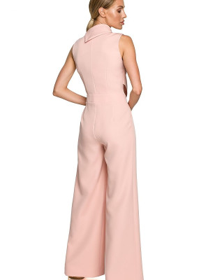 Elegant Wide-Leg Jumpsuit, Roll-Up Collar, Double Front Closure