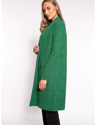 Waffle Texture Sweater Coat - Shawl Collar, Knee Length