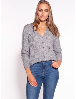 Openwork Cardigan, Deep V-Neck Sweater for Women