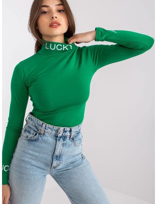 Fitted Cotton Turtleneck Blouse with Contrast Lettering