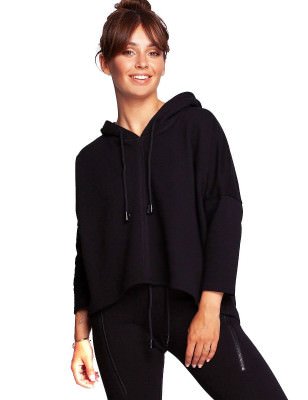 Trapeze Sweatshirt Loose Fit Hood Faux Leather Logo