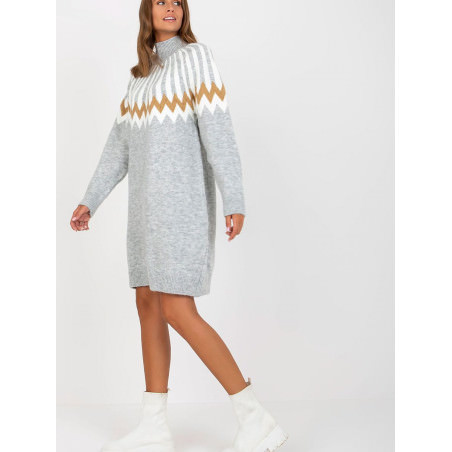 Geometric Pattern Knitted Long Sleeve Turtleneck Dress