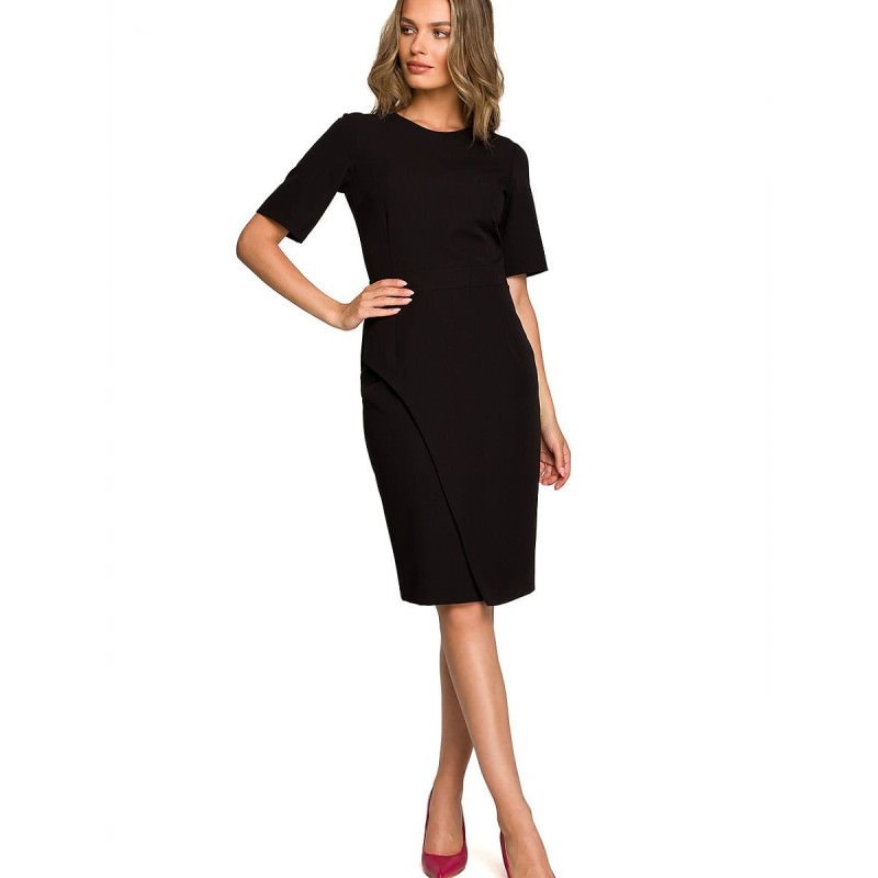 Pencil Dress: Double Overlap Front & Covered Zipper