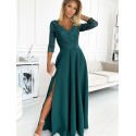 Elegant Lace Bottle Green Long Dress by Numoco