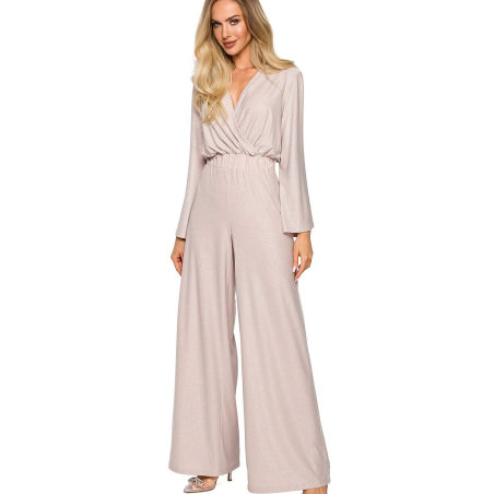 proBrocade Trim Jumpsuit Elegant Wide Leg Jumpsuit_Playsuits for Women