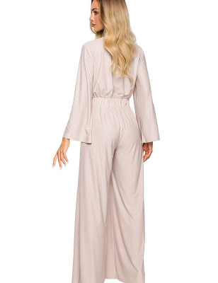 Brocade Trim Jumpsuit Elegant Wide Leg Jumpsuit